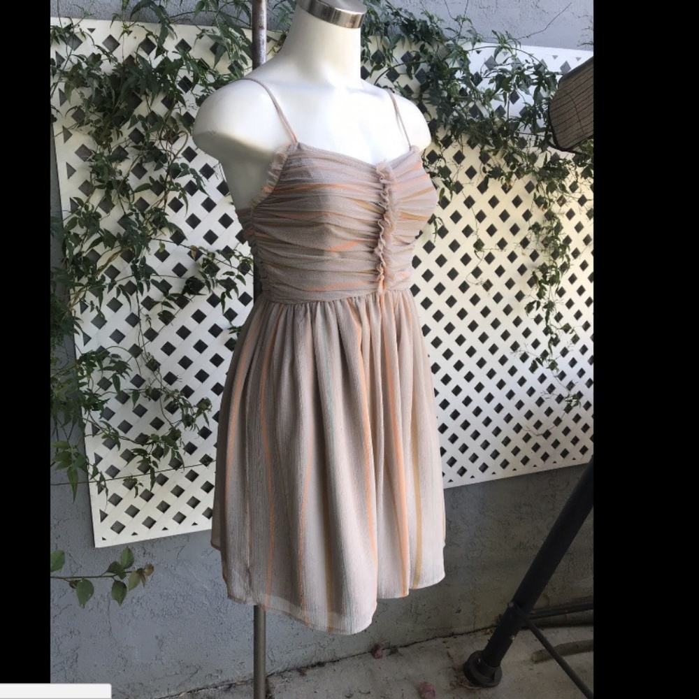 DOO RI IMPULSE Tan Stripes Sleeveless Dress Sz 4